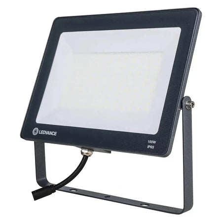 Ledvance LED Eco Lite Floodlight 100W G2 IP65, black metal housing with mounting bracket and power cable. UAE