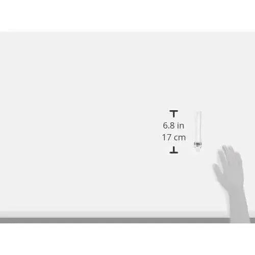 Osram 9W Dulux-S G23 2-pin CFL lamp, transparent tube, 6.8 in (17 cm) long, with hand for scale. UAE