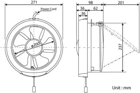 KDK 20WUD Glass-Mounted Exhaust Fan 8″ White – Bathroom Ventilation KDK
