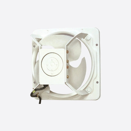 KDK exhaust fan, industrial high-pressure 45GSC by Deluxe Electricals, white square-frame mount with visible wiring UAE