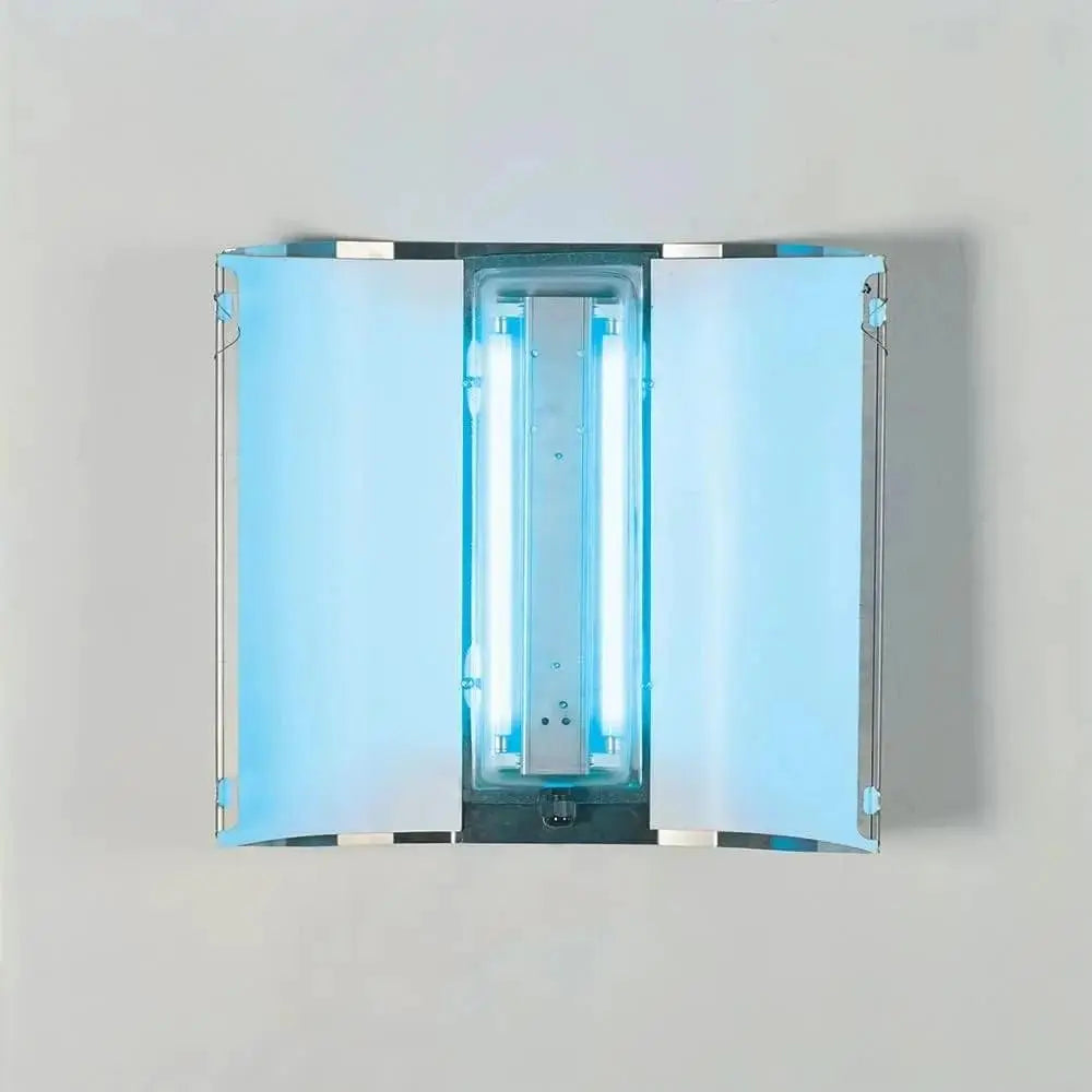 Mo-El Butterfly 700 insect killer, 40 W UV-A, front view with doors open and blue UV tubes visible. UAE