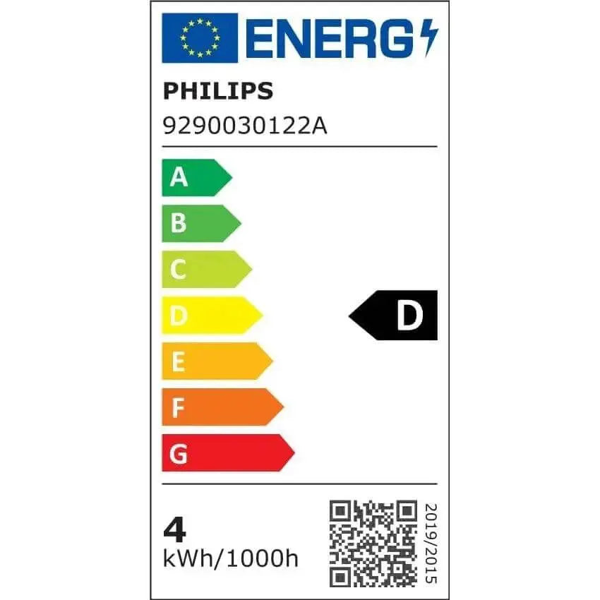 Philips MAS LEDCandle E14 bulb, energy label shows D rating and model 9290030122A UAE