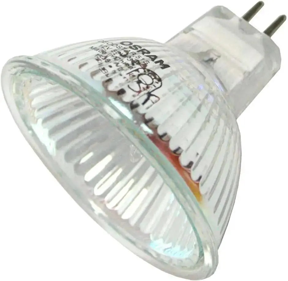 Osram MR16 12V 50W halogen reflector bulb, GU5.3 two-pin base, clear ribbed lens