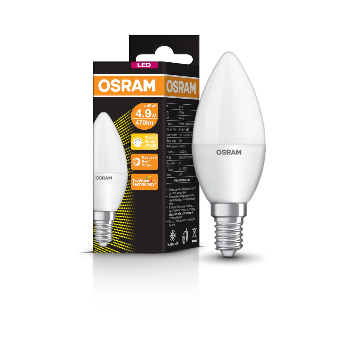 Osram Led Bulb E14 Candle Lamp 4.7W Frosted Osram