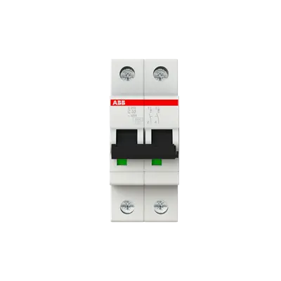 ABB S202-C32 MCB, 2-pole 32A Type C 6kA, official ABB product photo, additional angle