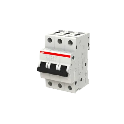 ABB S203M-C16 MCB, 3-pole 16A Type C 10kA, official ABB product photo, angled view