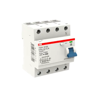 ABB 4P RCCB/ELCB, 100A, 300mA, white with blue test button (front view) UAE