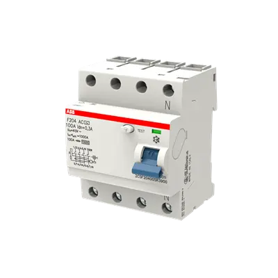 ABB ELCB/RCCB 100A 4P 300mA F204 blue test lever, front view. UAE