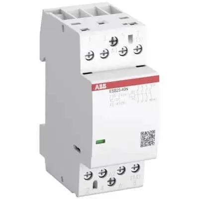 ABB ESB25-40N-06 25A 4-pole installation contactor, front view, 230-240V control circuit. UAE