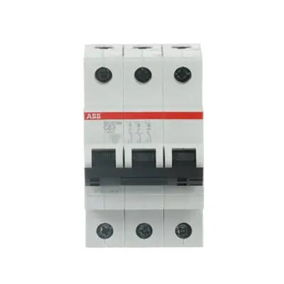 ABB SH203M-C63 MCB, 3-pole 63A Type C 10kA, official ABB product photo, front view