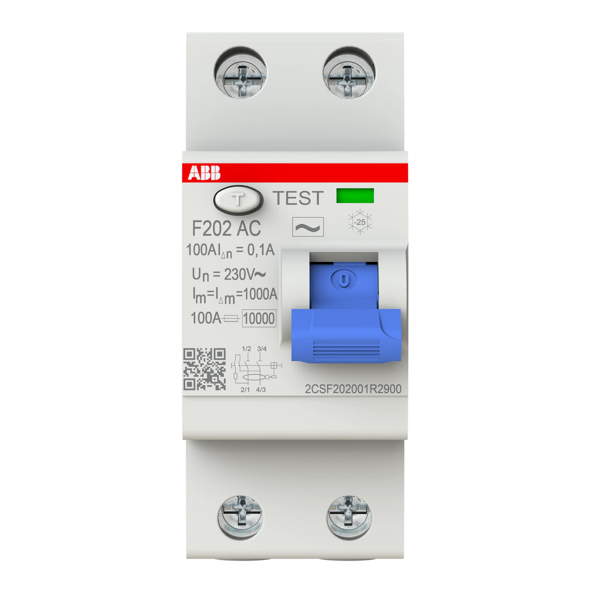 ABB F202 RCCB 100A 2-Pole 100mA Type A — ELCB ABB
