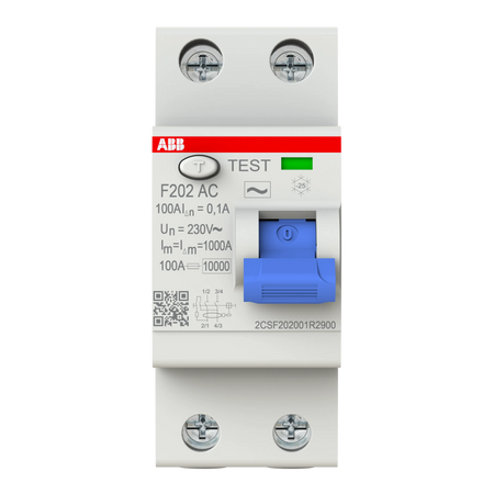 ABB F202 RCCB 100A 2-Pole 100mA Type A — ELCB ABB