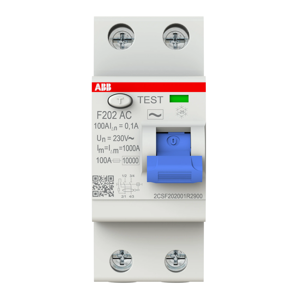 ABB F202 RCCB 100A 2-Pole 100mA Type A — ELCB ABB
