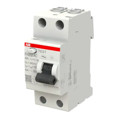 ABB FH202 AC-40/0.1 RCCB 2-Pole 40A 100mA - official product photo, angle view