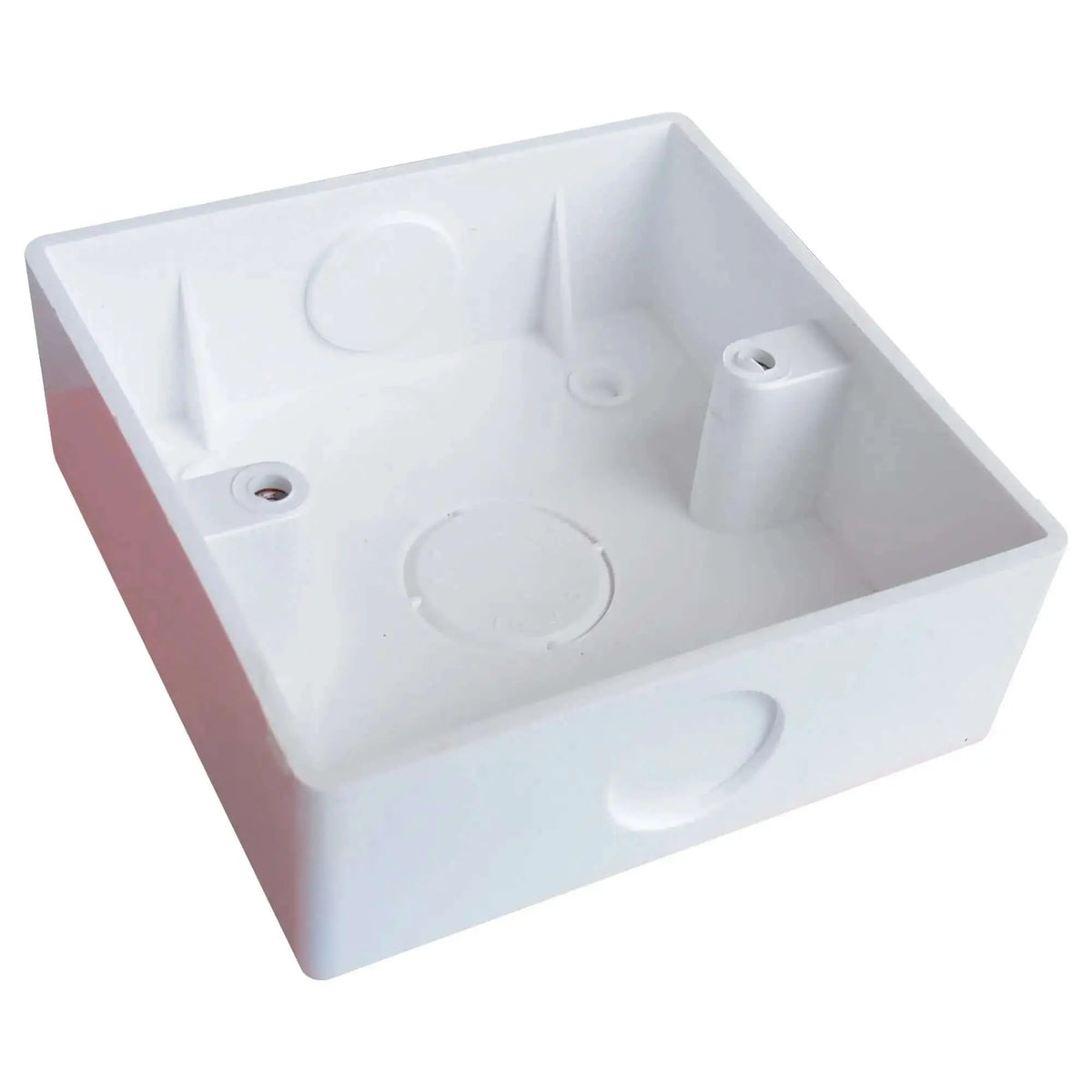 Unique back box, white PVC 3x3 for switch or socket, interior with knockouts. UAE