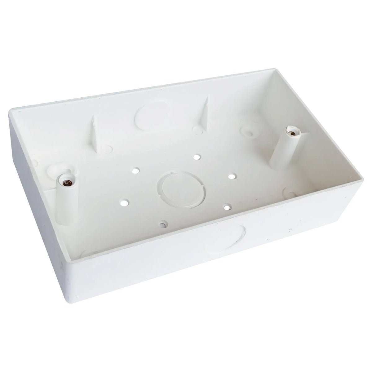 Unique white PVC back box 6x3 with two mounting stubs and knockouts UAE