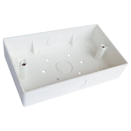 Unique white PVC back box 6x3 with two mounting stubs and knockouts UAE