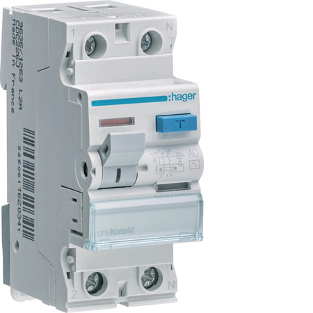 Hager CDC264J 2-pole 63A 30mA Type AC RCCB (ELCB) — official Hager product photo