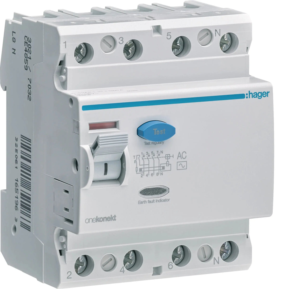Hager CF485Z 4-pole 100A 300mA Type AC RCCB (ELCB) — official Hager product photo