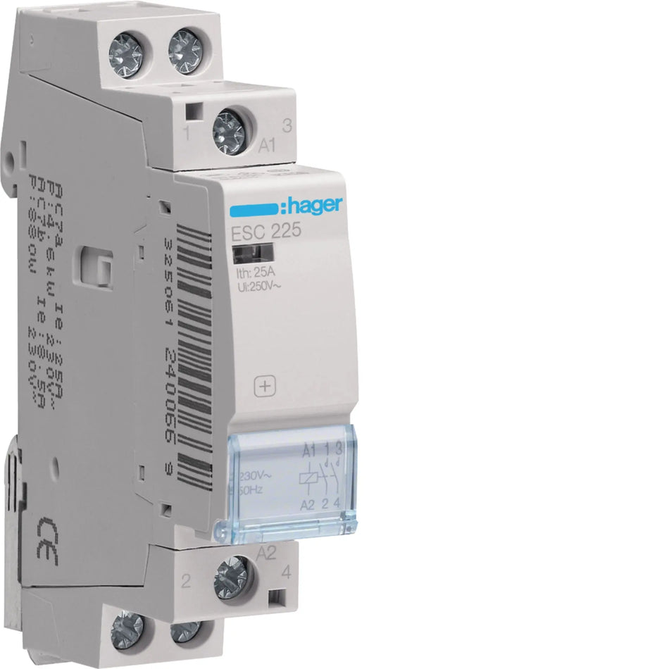 Hager ESC225 25A 2-Pole Installation Contactor 230V AC Hager