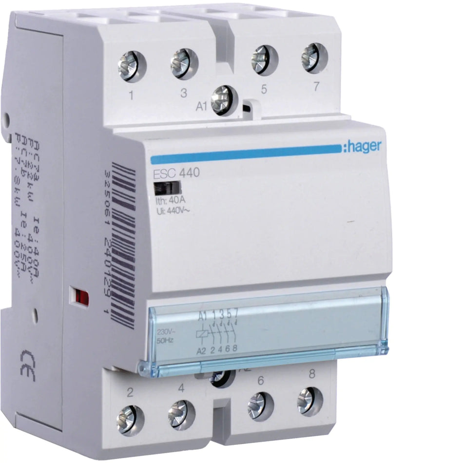 Hager ESC440 40A 4-Pole Installation Contactor 230V AC Hager