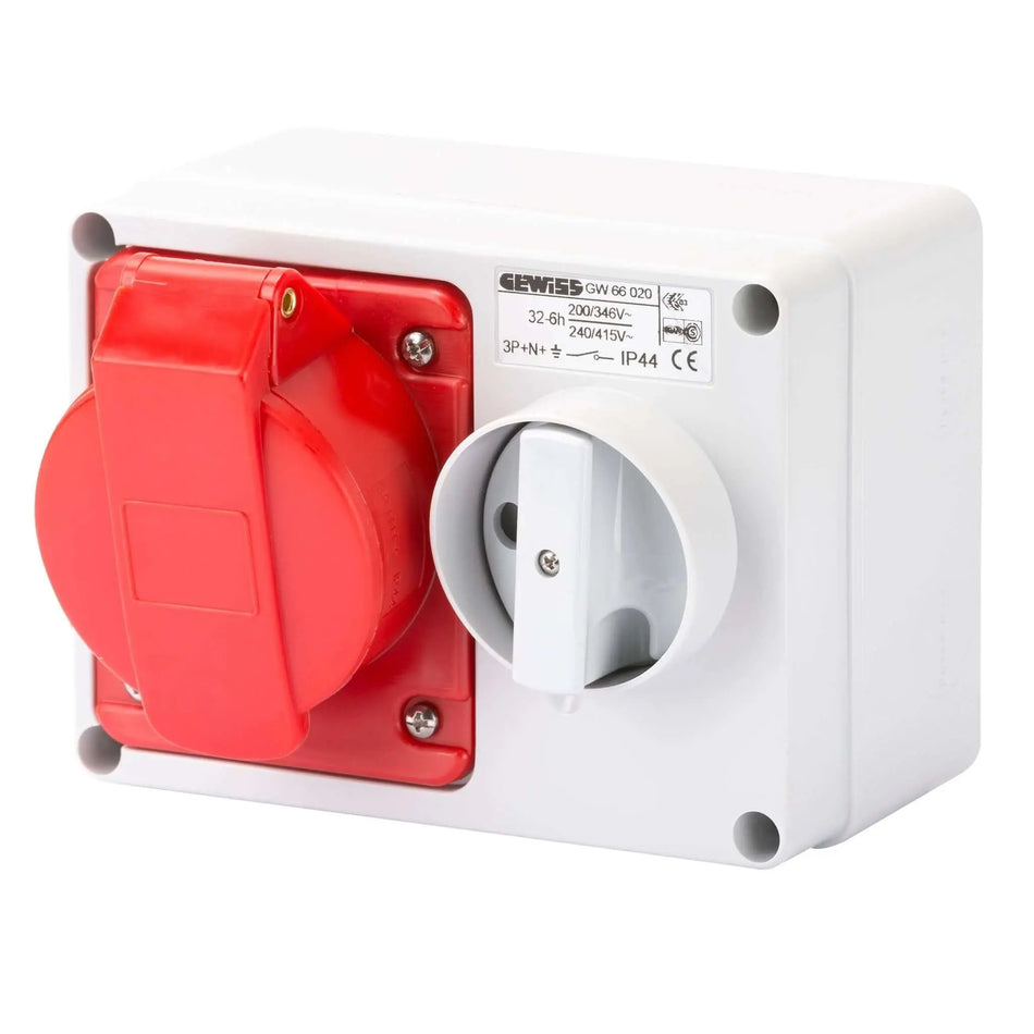 Gewiss GW66020 Fixed Interlocked Socket Outlet 32A 3P+N+E IP44 Red