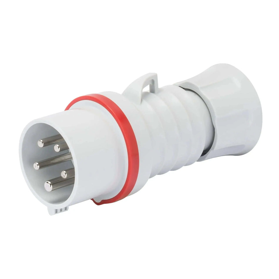 Gewiss GW60009H HP industrial straight plug, white housing with red ring, 5-pin 3P+N+E (IP44/IP54). UAE