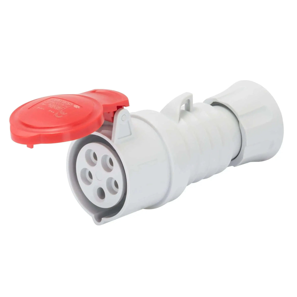 Gewiss GW62009H HP industrial straight connector, 5-pin (3P+N+E), white body with red cap, IP44/IP54 UAE
