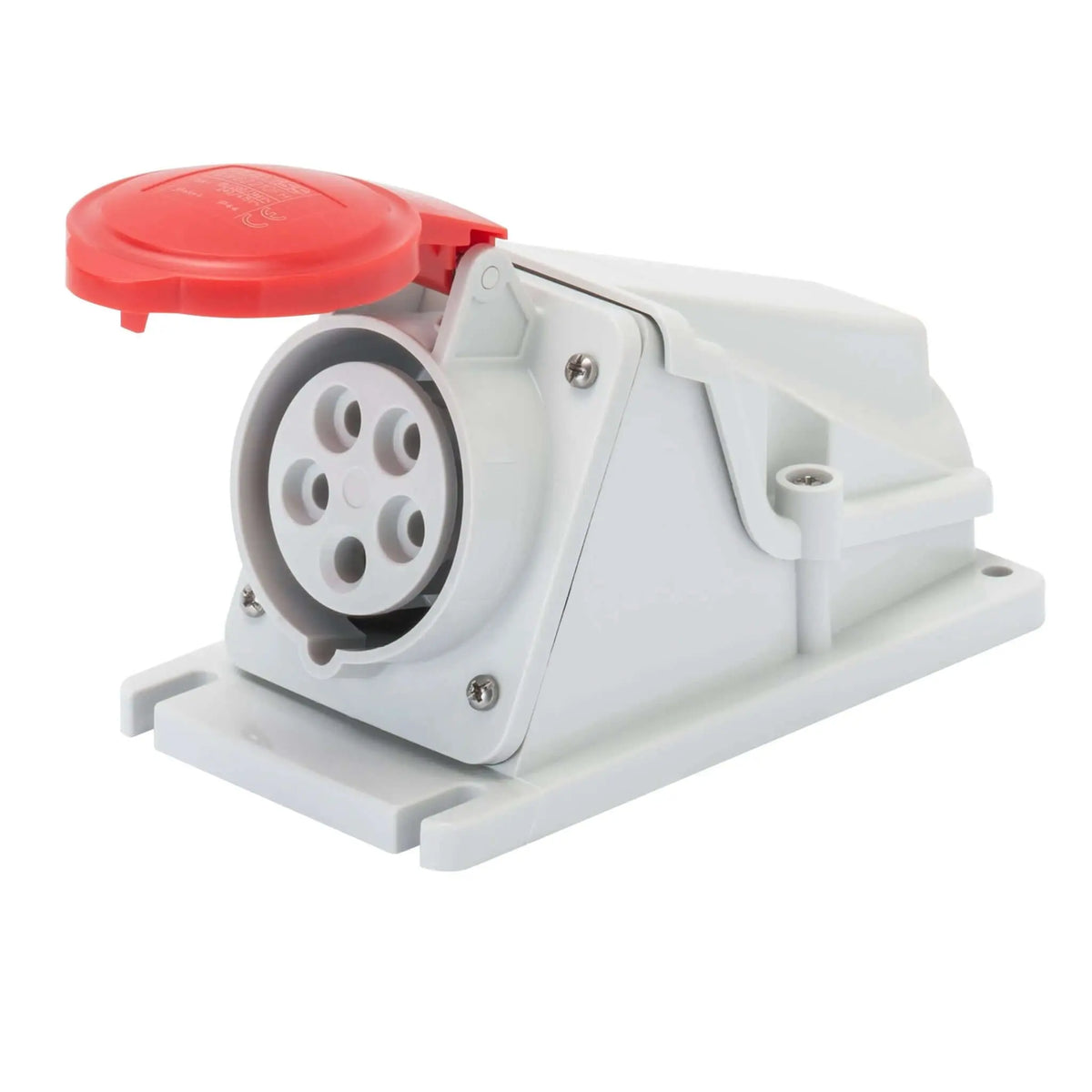 Gewiss GW62493 32A 3P+N+E IP44 Angled Surface Socket Outlet – red flip lid industrial IEC 60309 90° surface mount UAE