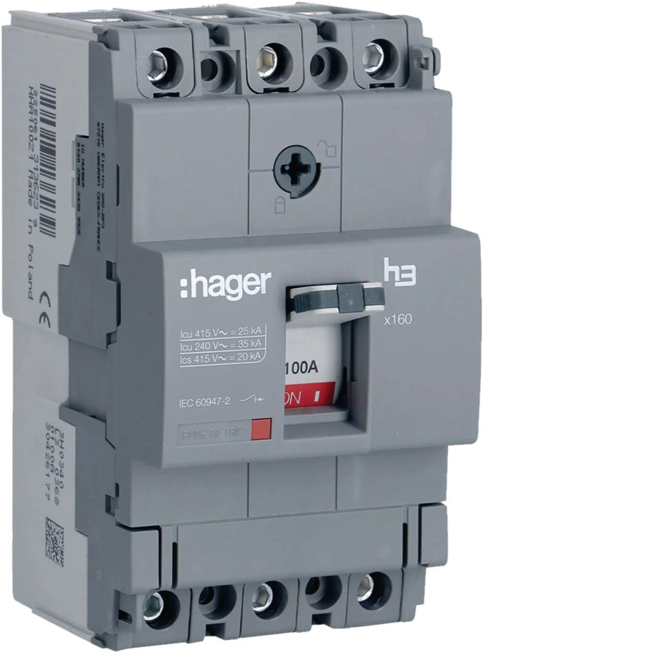 Hager MCCB 3-Pole 100A HHA100Z Hager