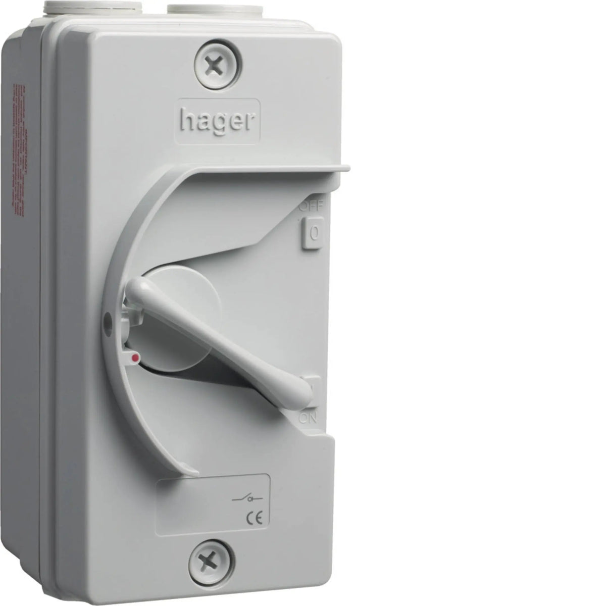 Hager JG-series IP66 2-pole isolator (32A JG232IN family) — official Hager product photo
