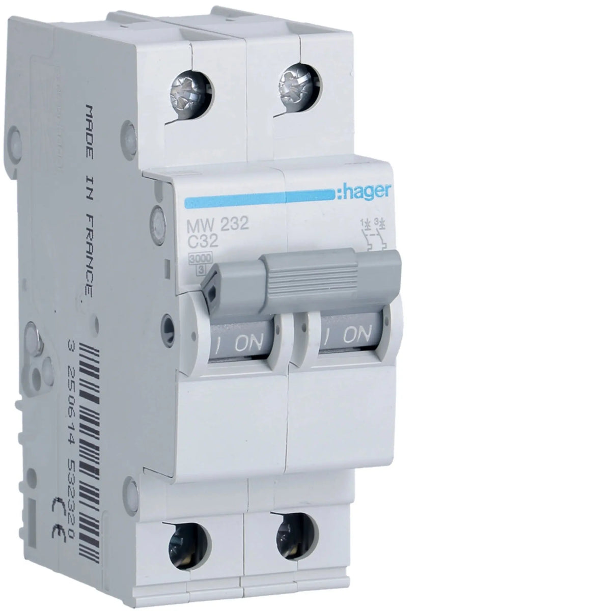 Hager MW232 2-Pole 32A MCB Type C 6kA Hager