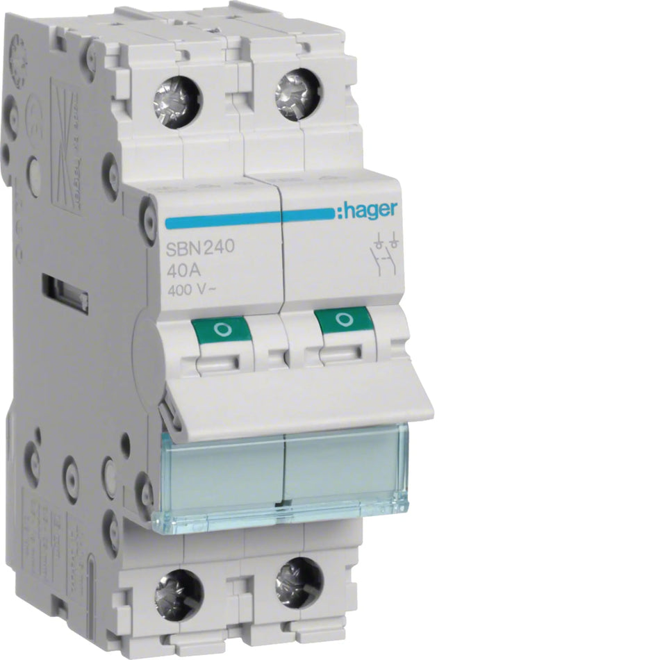 Hager SBN240 Isolator 40A 2-Pole — Main Switch Made in France Hager