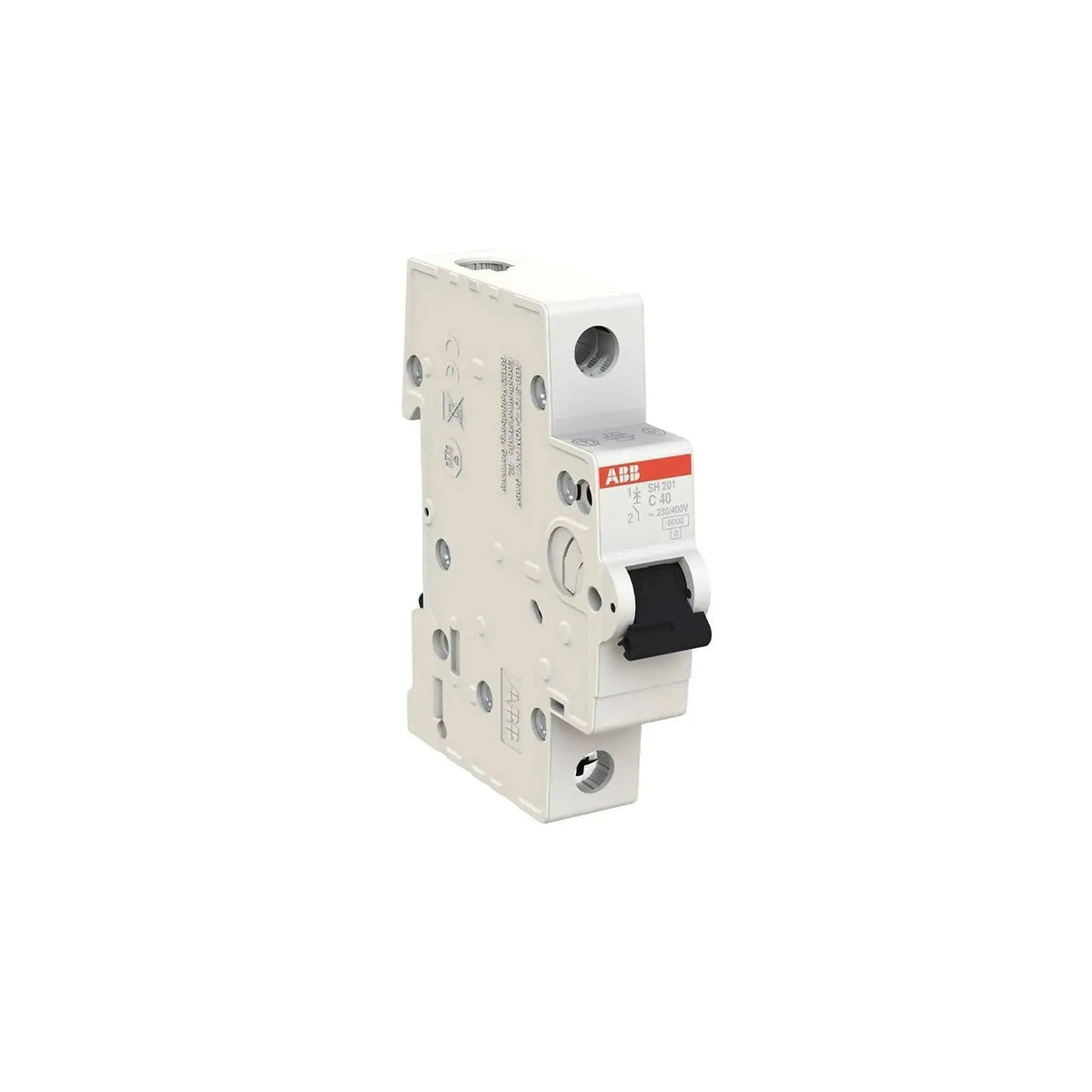ABB 1P miniature circuit breaker, Type C, 6 kA, 6–32 A, white body with red ABB label and black toggle UAE
