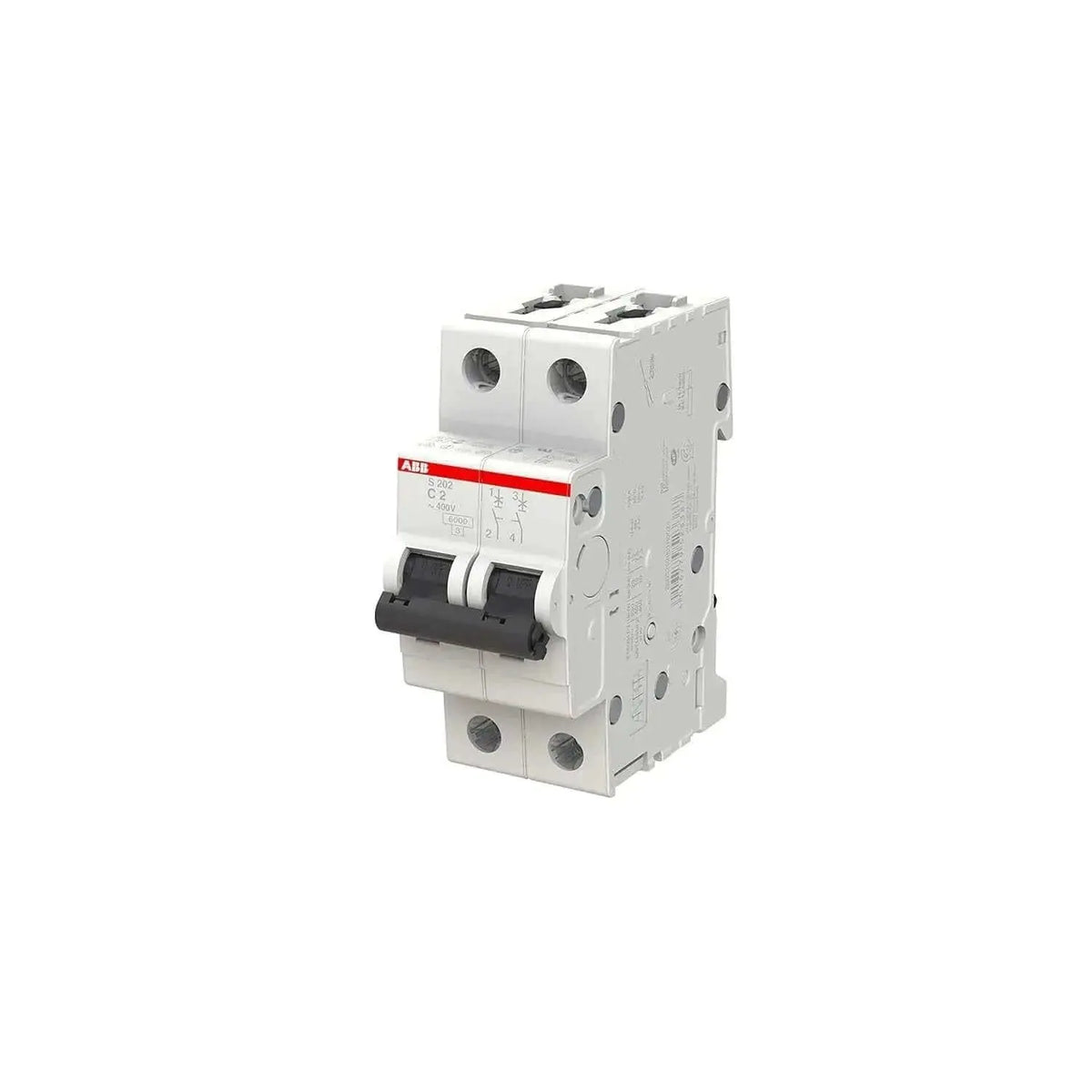 ABB S202-C2 2A double-pole miniature circuit breaker, Type C, 6KA, front view. UAE