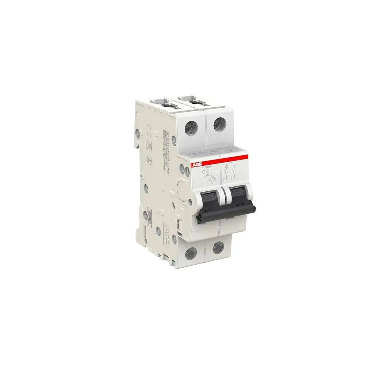 ABB S202-C2 2P 2A Type C miniature circuit breaker, white body with red top stripe UAE