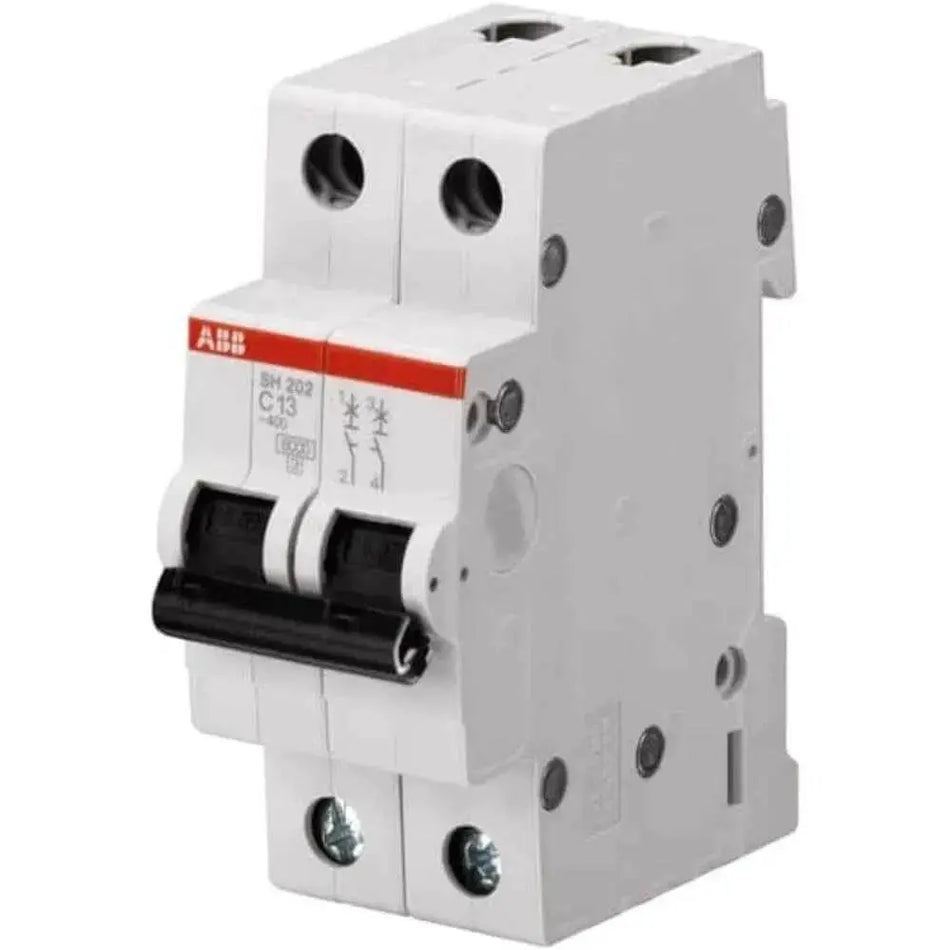 ABB SH202-C40 two-pole miniature circuit breaker, 40A, type C, white module with black toggle levers UAE