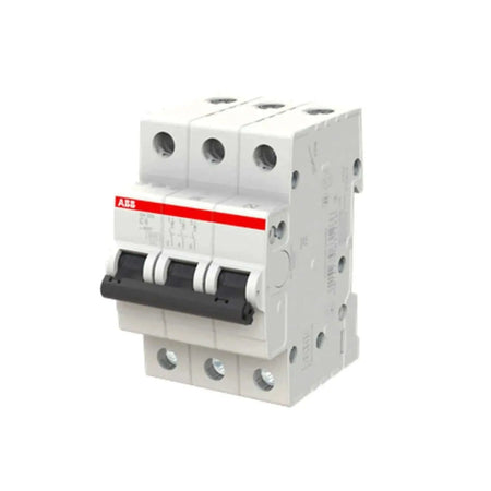 ABB SH203-C20 three-pole miniature circuit breaker, white modular block with red ABB stripe and three levers. UAE
