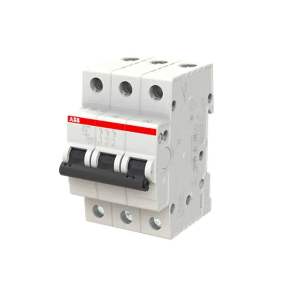 ABB SH203-C20 three-pole miniature circuit breaker, white modular block with red ABB stripe and three levers. UAE
