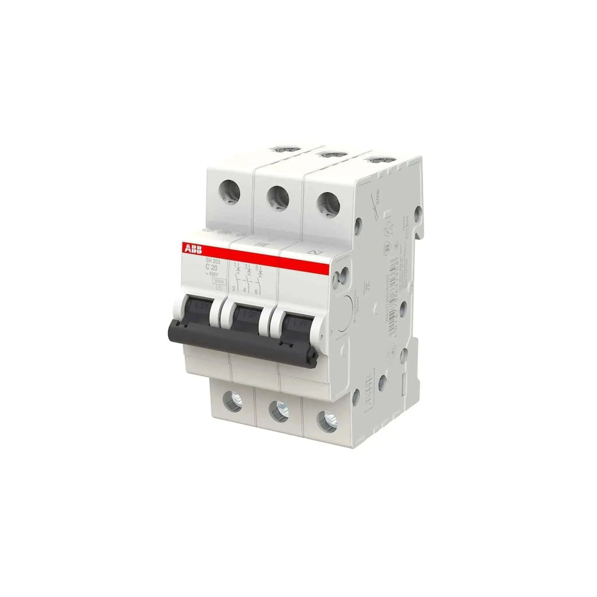 ABB SH203-C20 3-pole, 20A miniature circuit breaker, white DIN rail unit with three levers UAE