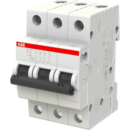 ABB SH203-C16 3-pole miniature circuit breaker, 16A, type C, 6kA, front view UAE