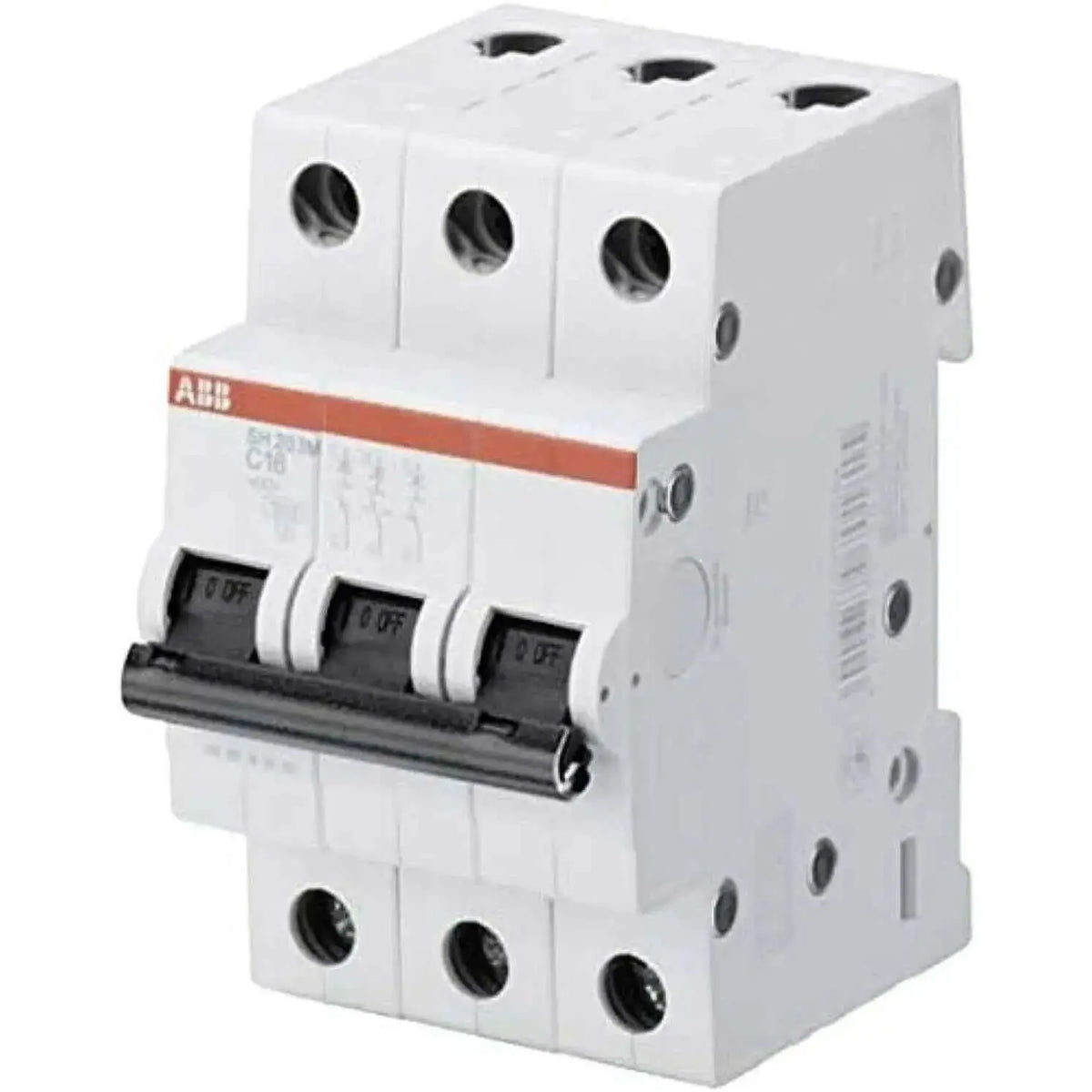 ABB SH203M-C20 three-pole miniature circuit breaker, 20A, 10kA, white with orange stripe and 3 toggles UAE