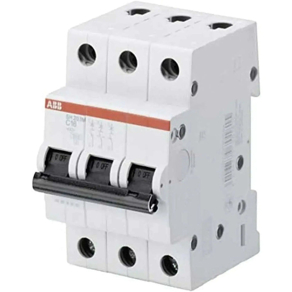 ABB SH203M-C20 three-pole miniature circuit breaker, 20A, 10kA, white with orange stripe and 3 toggles UAE