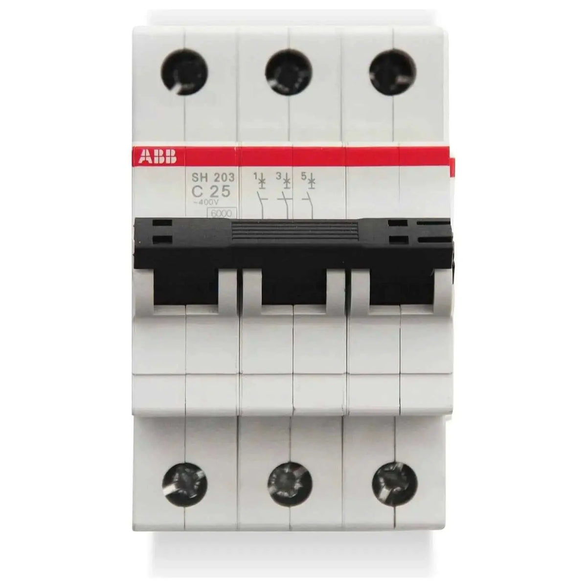 ABB SH203-C25 three-pole miniature circuit breaker, 25A, Type C, 6kA, front view UAE