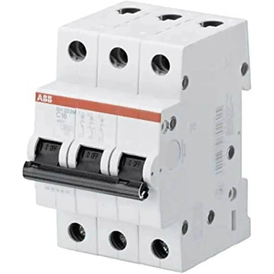 ABB SH203M-C40 3-pole miniature circuit breaker, white module, 40 A, 10 kA breaking capacity, front view UAE