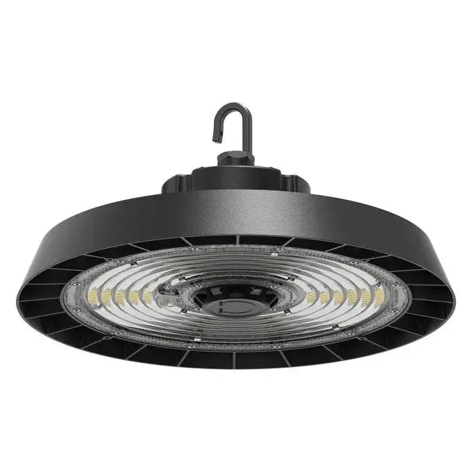 Ledvance LED Performance Highbay 200W G4 6500K, black circular LED highbay with hanging hook and LED ring.