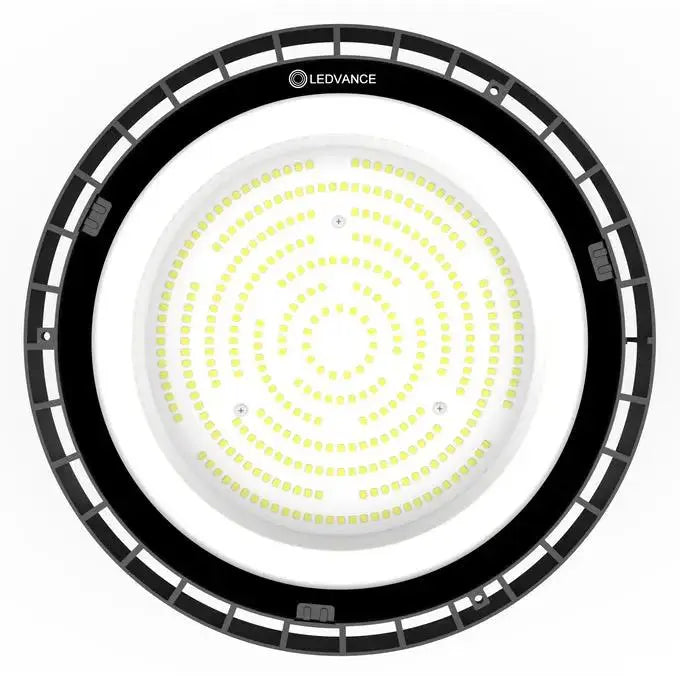 Ledvance LED Value Highbay 200W G2 6500K, round ceiling light with black ring and visible LED array.