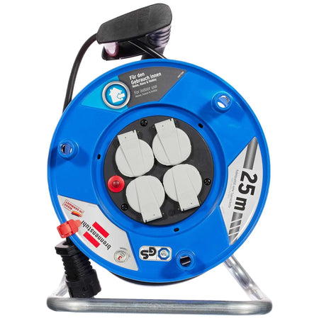 Brennenstuhl Garant cable reel blue housing, 25 m, four white outlets, 16A H05VV-F 3G1.5, model 1208010 UAE