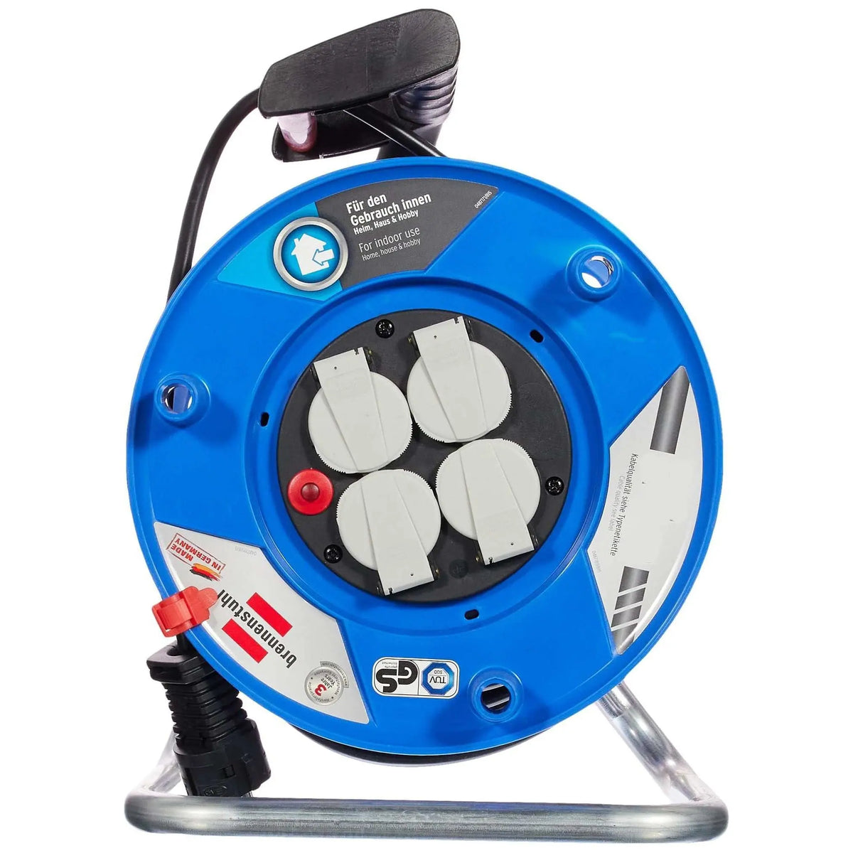 Brennenstuhl Garant cable reel 16A H05VV‑F 3G1.5, blue reel with four white outlets on a metal stand UAE