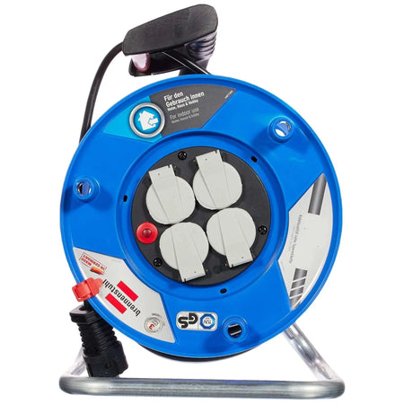 Brennenstuhl Garant cable reel 16A H05VV‑F 3G1.5, blue reel with four white outlets on a metal stand UAE